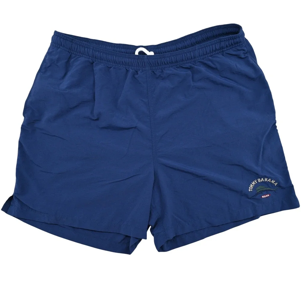 Tommy Bahama Relax Swim Trunks Mens L Navy Blue Nylon Mesh Lined Cargo Paradise